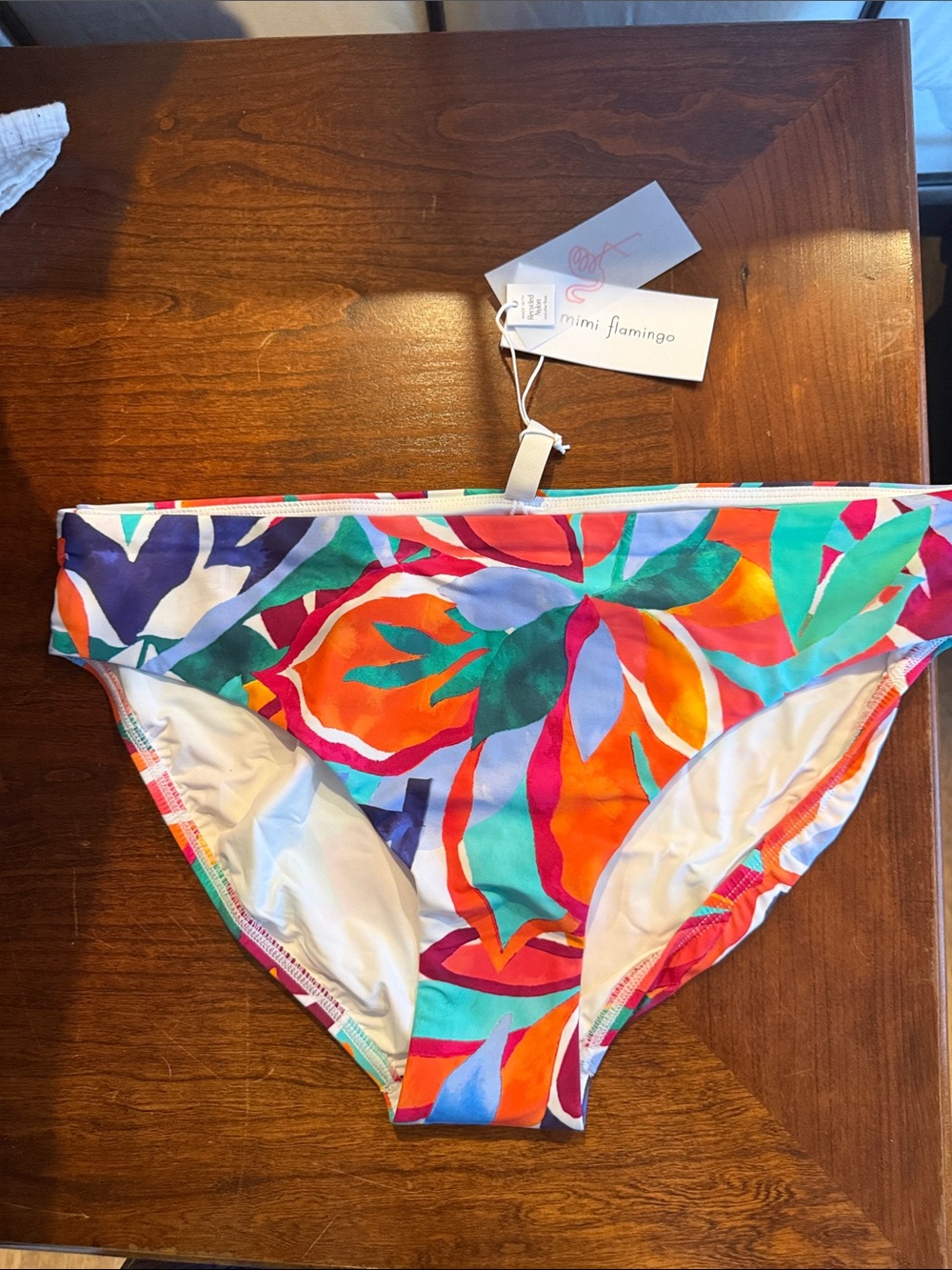Mimi Flamingo Vibrant Floral Bikini Bottoms in Teal, Orange & Fuchsia